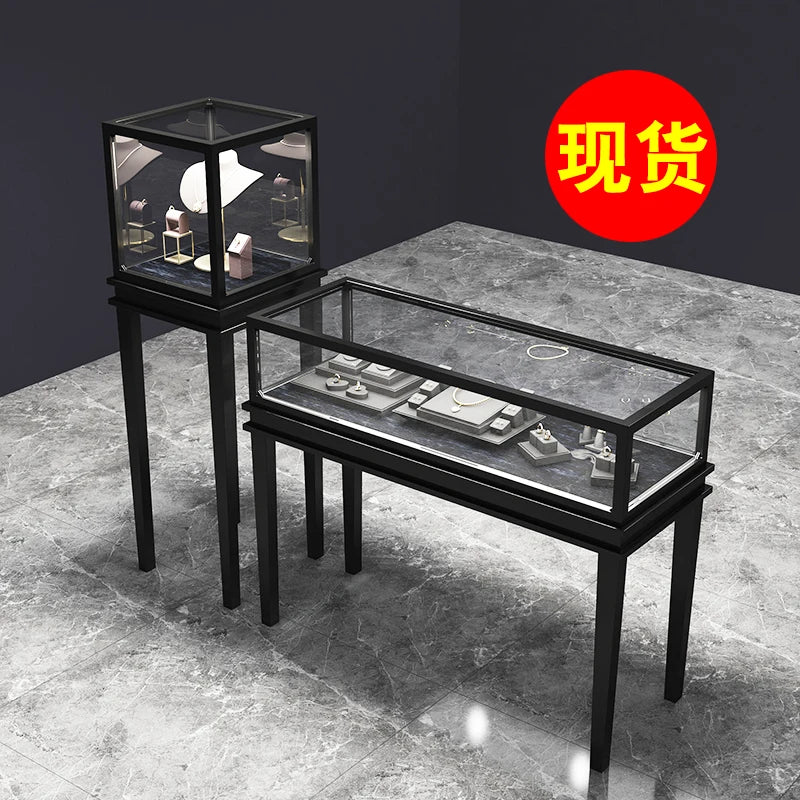 3Jewelry Display Cabinet Glass Transparent Counter Luxury Showcase Jewelry Watch Jade Display Cabinet Customization