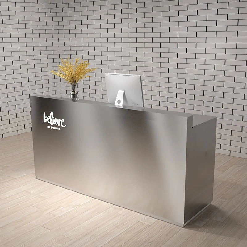 3Simple modern stainless steel cashier counter small clothing store bar milk tea shop counter company reception desk