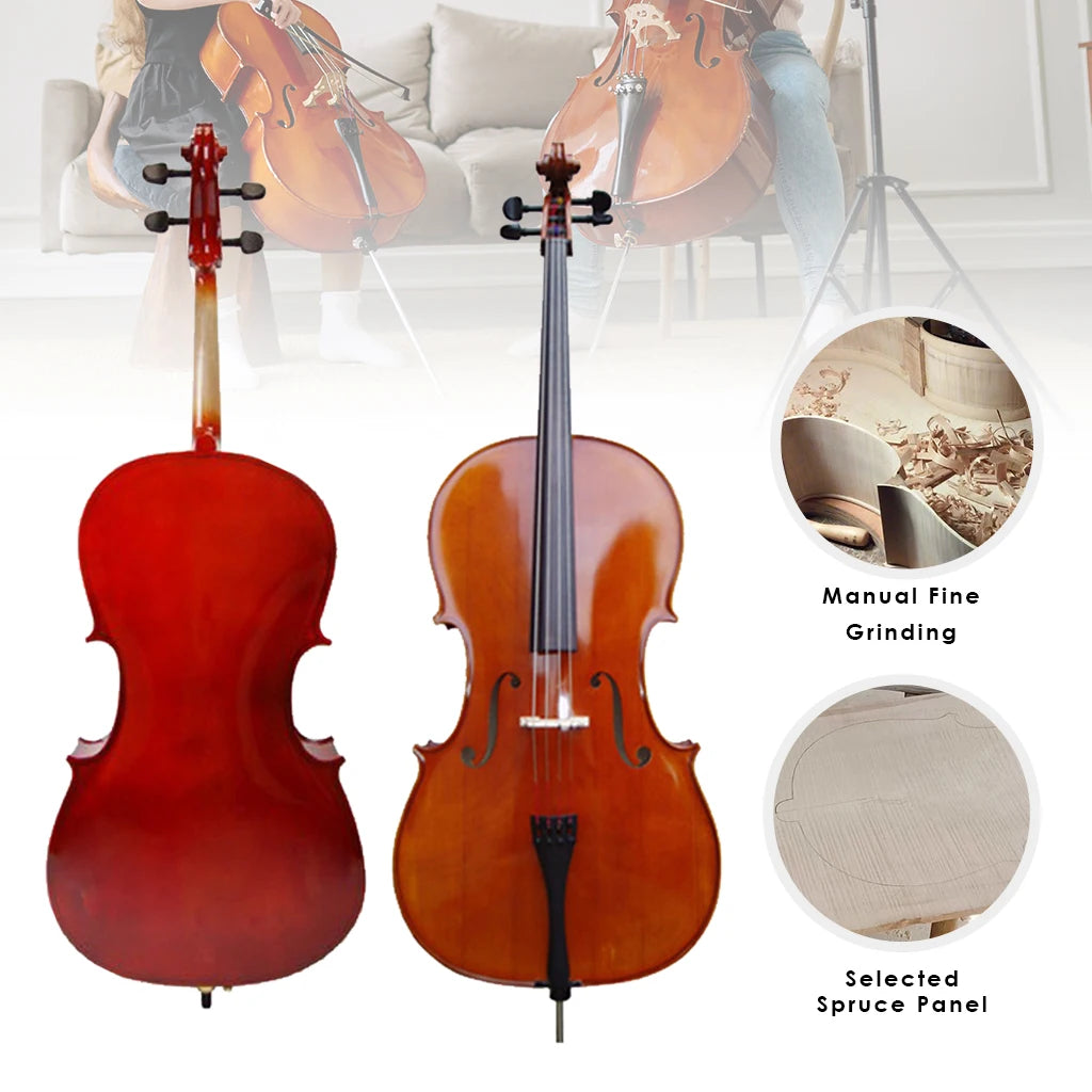 MMOOKA 4/4 3/4 1/2 1/4 1/8 Acoustic Cello Pure Handmade Solidwood Cellos Violoncelo チェロ виолончель With Carry Gig Bag Bow Bridge Case