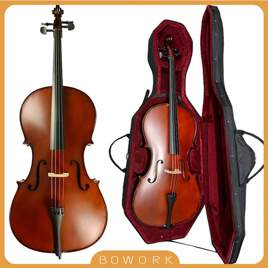 MMOOKA 4/4 3/4 1/2 1/4 1/8 Handmade Cello Solidwood Powerful Sound Spruce Top Maple Back Brazilwood Bow Carry Cello Bag Wheels Case SET