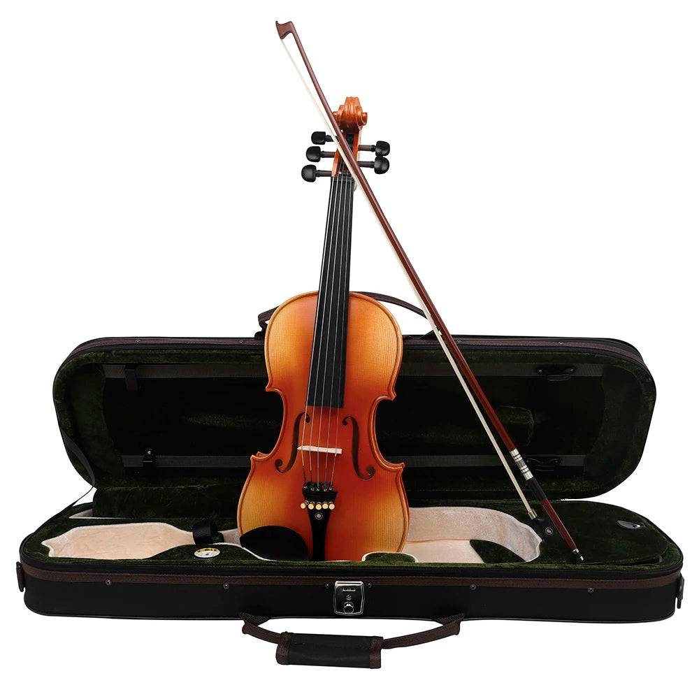 MMOOKA 4/4 Violin Spruce Panel Maple Back Ebony Fingerboard Natural Tiger Pattern Violin with Qin Bow Violin Shoulder Box Cloth Parts