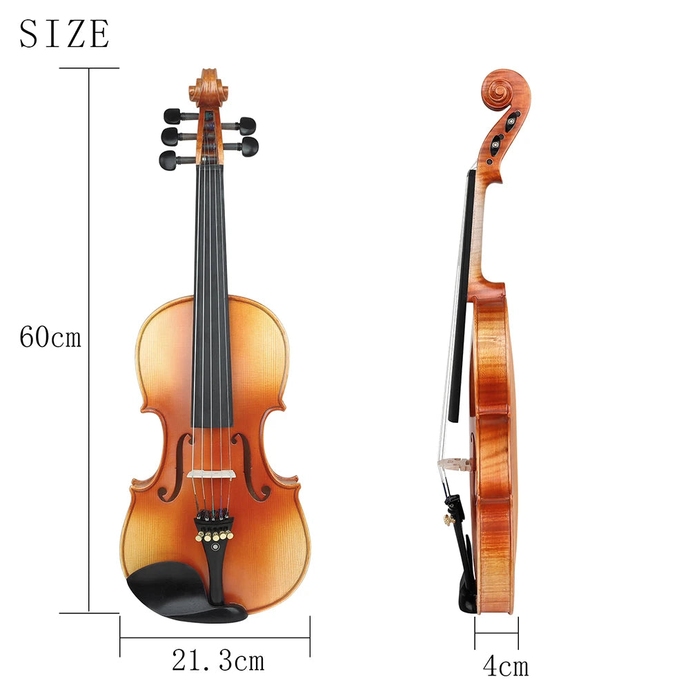 MMOOKA 4/4 Violin Spruce Panel Maple Back Ebony Fingerboard Natural Tiger Pattern Violin with Qin Bow Violin Shoulder Box Cloth Parts