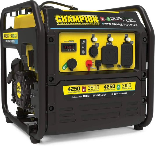 4250-Watt Dual Fuel RV Ready Portable Open Frame Inverter Generator with Quiet Technology Economy mode function saves fuel