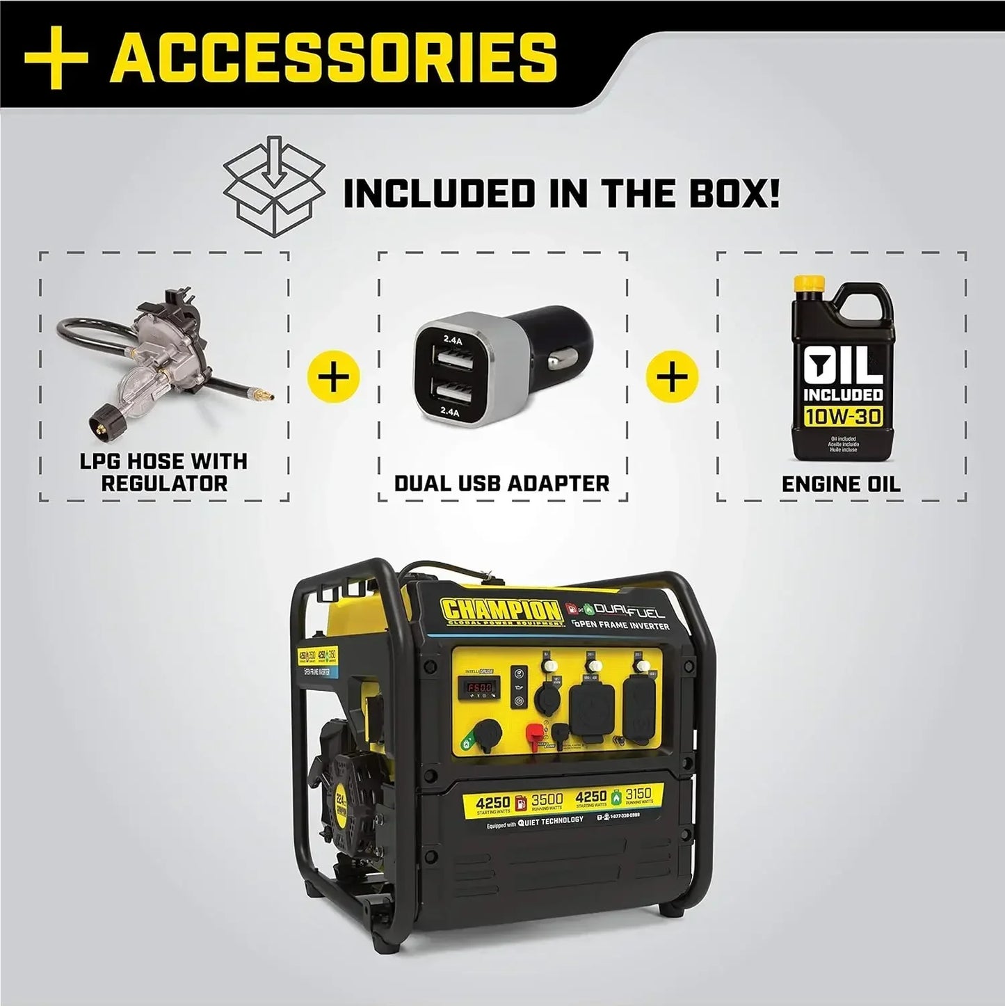 4250-Watt Dual Fuel RV Ready Portable Open Frame Inverter Generator with Quiet Technology Economy mode function saves fuel