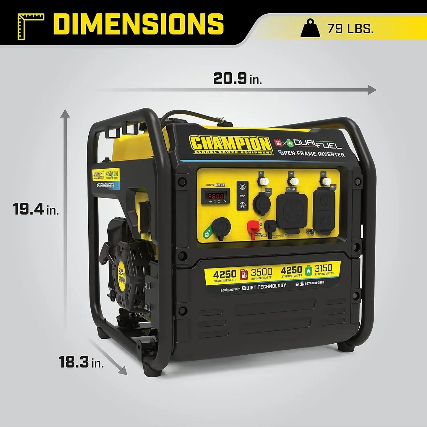 4250-Watt Dual Fuel RV Ready Portable Open Frame Inverter Generator with Quiet Technology Economy mode function saves fuel