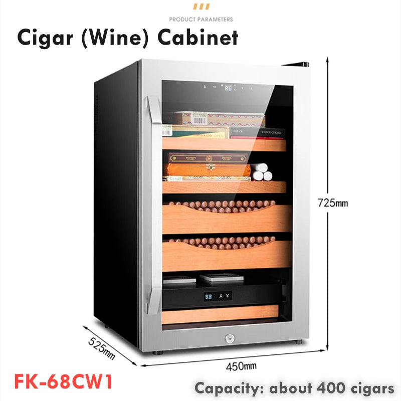 450x525x725mm Cigar Cabinet FK-68CW1 Capacity 400 Silvery Cigars Humidor Intelligent Temperature Control Moisturizer Storage Box