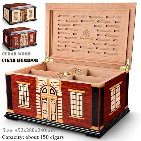 452x288x240mm Cedar Wood Cigar Humidor Professional Capacity150 Cigarettes Case Multi-Zone Storage Piano Paint Cigar Cabinet Box