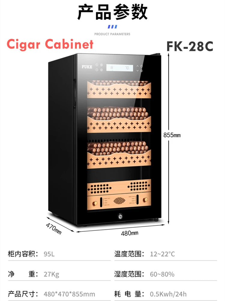 480x470x855mm Cigar Cabinet FK-28C Capacity 300-400 Black Cigar Humidor Intelligent Temperature Control Moisturizer Wine Storage