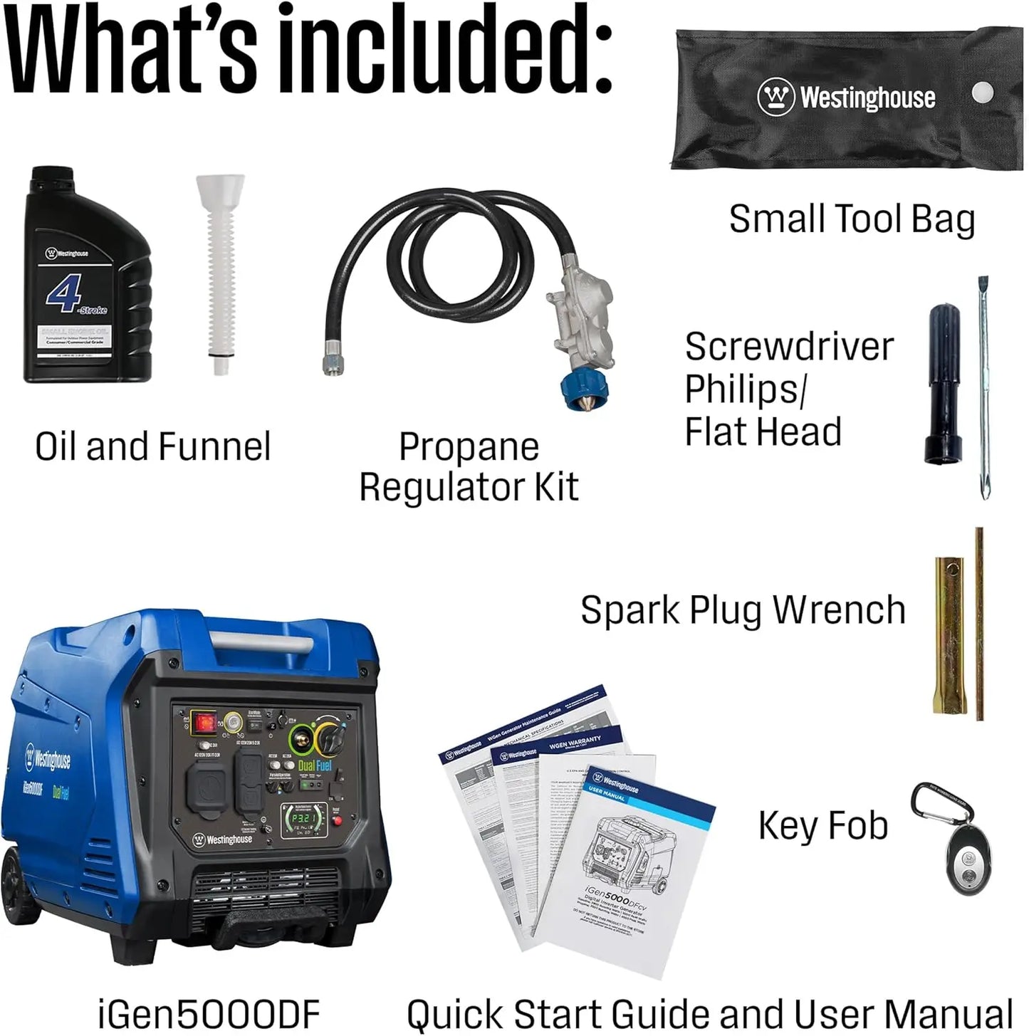 5000 Peak Watt Super Quiet Dual Fuel Portable Inverter Generator Remote Electric Start Gas Propane Powered RV Ready 30A Outlet