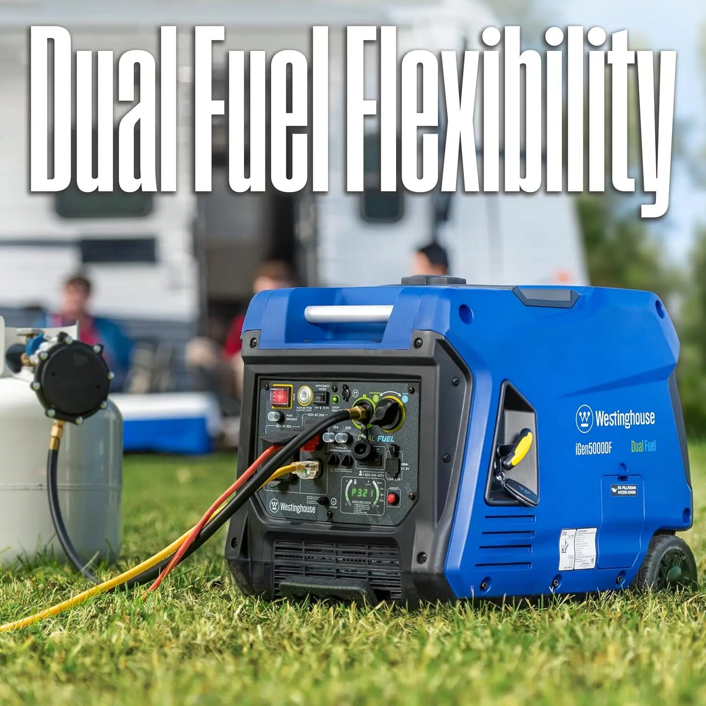 5000 Peak Watt Super Quiet Dual Fuel Portable Inverter Generator Remote Electric Start Gas Propane Powered RV Ready 30A Outlet
