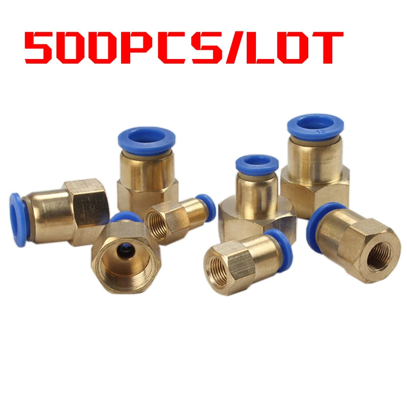 500Pcs Pneumatic Component Internal Thread Straight Through Quick Joint Connector PCF4-01 / 6-03 / 8-02 / 10-04
