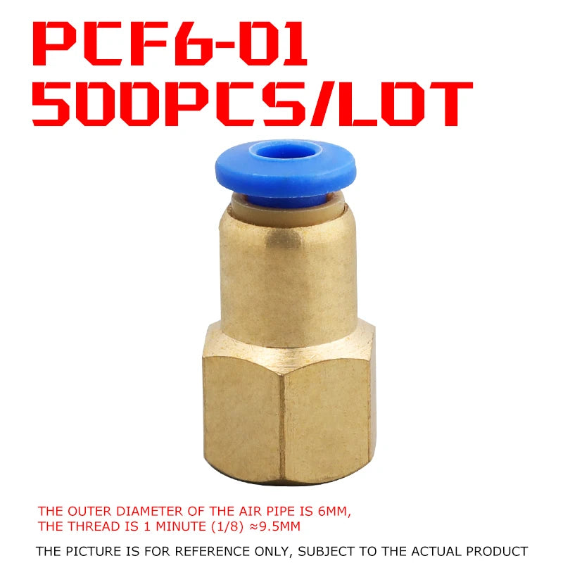 500Pcs Pneumatic Component Internal Thread Straight Through Quick Joint Connector PCF4-01 / 6-03 / 8-02 / 10-04