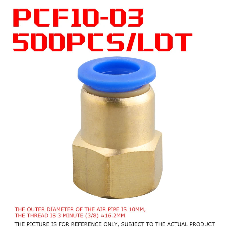 500Pcs Pneumatic Component Internal Thread Straight Through Quick Joint Connector PCF4-01 / 6-03 / 8-02 / 10-04