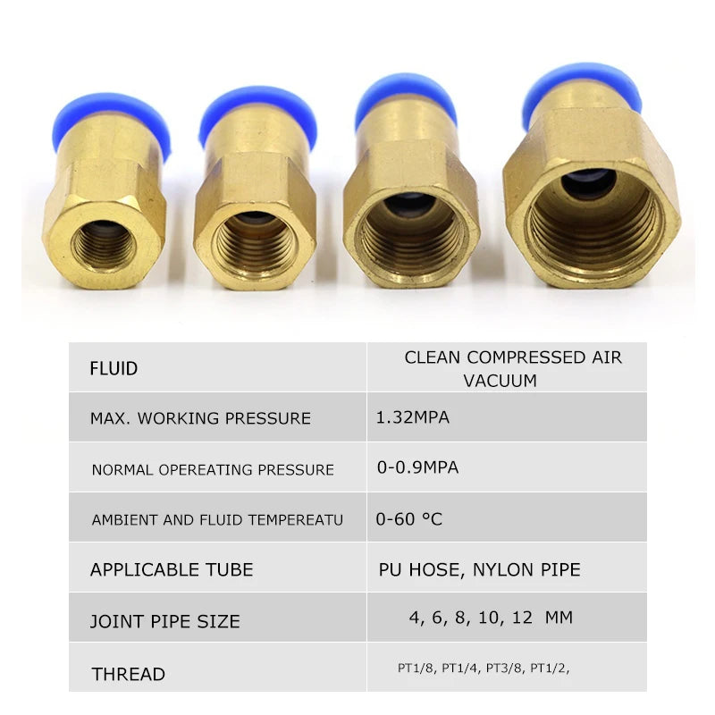 500Pcs Pneumatic Component Internal Thread Straight Through Quick Joint Connector PCF4-01 / 6-03 / 8-02 / 10-04