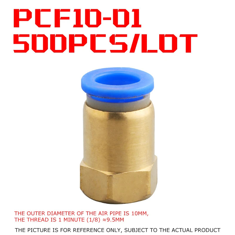 500Pcs Pneumatic Component Internal Thread Straight Through Quick Joint Connector PCF4-01 / 6-03 / 8-02 / 10-04