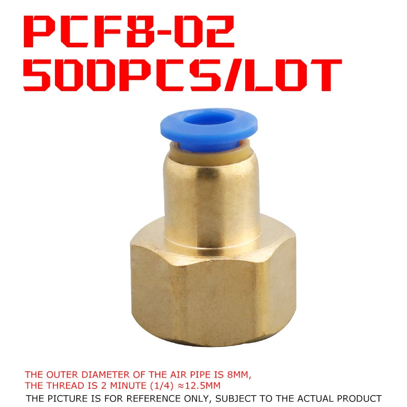 500Pcs Pneumatic Component Internal Thread Straight Through Quick Joint Connector PCF4-01 / 6-03 / 8-02 / 10-04