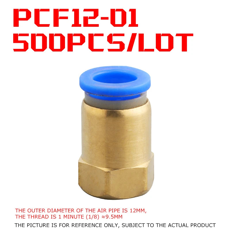 500Pcs Pneumatic Component Internal Thread Straight Through Quick Joint Connector PCF4-01 / 6-03 / 8-02 / 10-04