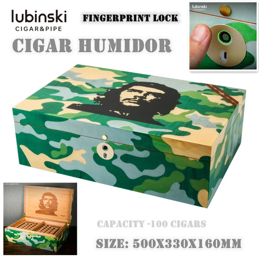 500x330x160mm Fingerprint Lock Cigar Humidor Cedar Wood Capacity 100 Cigarettes Storage Box Cool Design Moisturizing Cigar Case