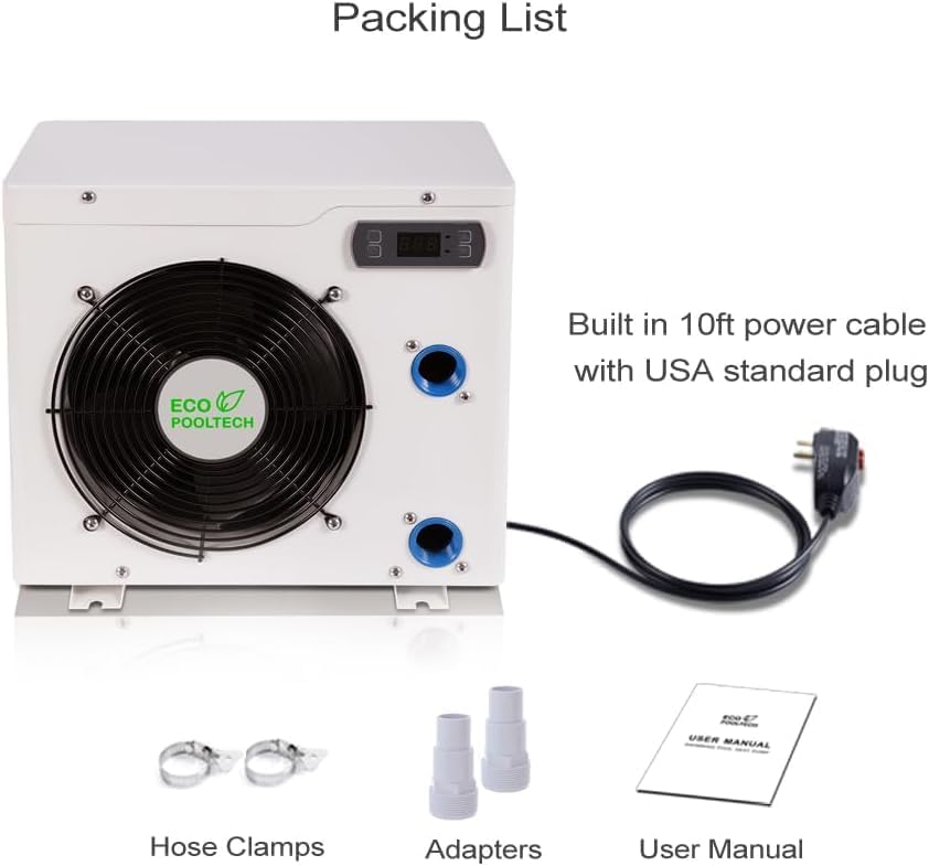 Portable Small Electric Heat Pump Pool Heater,Max 11568BTU Up to 2000 gallons Above Ground Pool Heaters, Fits 8"/11" Foot Swimming Pool Heat Pumps,110V~120V/60Hz