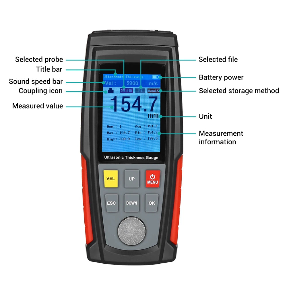 5PCS WINTACT Ultrasonic Thickness Gauge WT100A High Precision Tester Width Measuring Instruments LCD Display Thickness Gauge