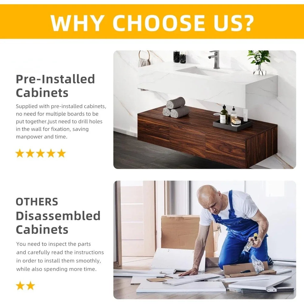 60 Inch Floating Vanity Bathroom Wall Mounted Bathroom Storage Cabinet Single Integrated Set ,Bathroom Vanity Sink Set