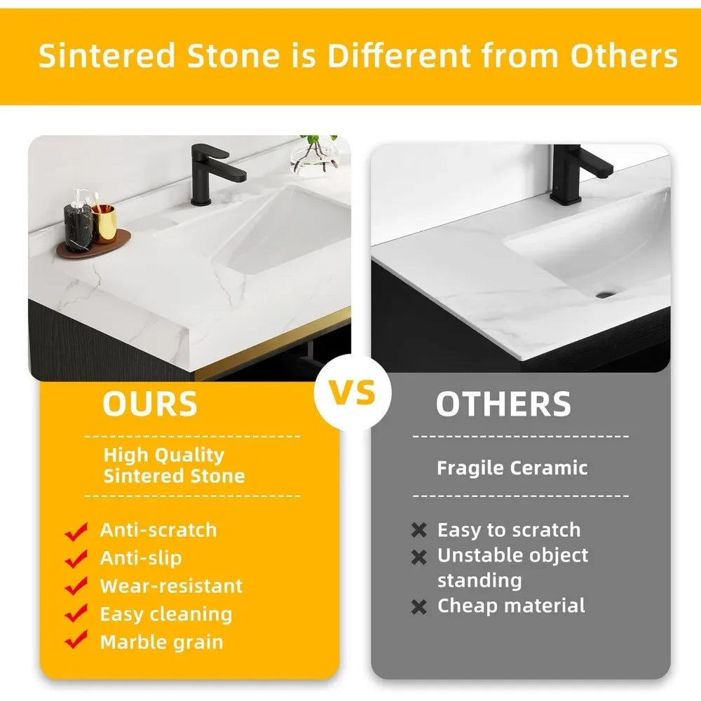 60 Inch Floating Vanity Bathroom Wall Mounted Bathroom Storage Cabinet Single Integrated Set ,Bathroom Vanity Sink Set