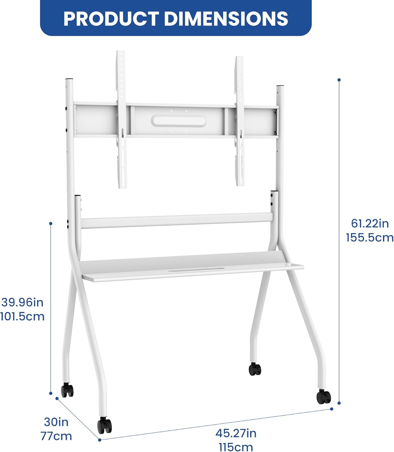 75" Smart Board Stand for Interactive Whiteboard, Mobile Stand with Four Lockable Wheels, Stable and Easy to Move for Home Office School Classroom (White)