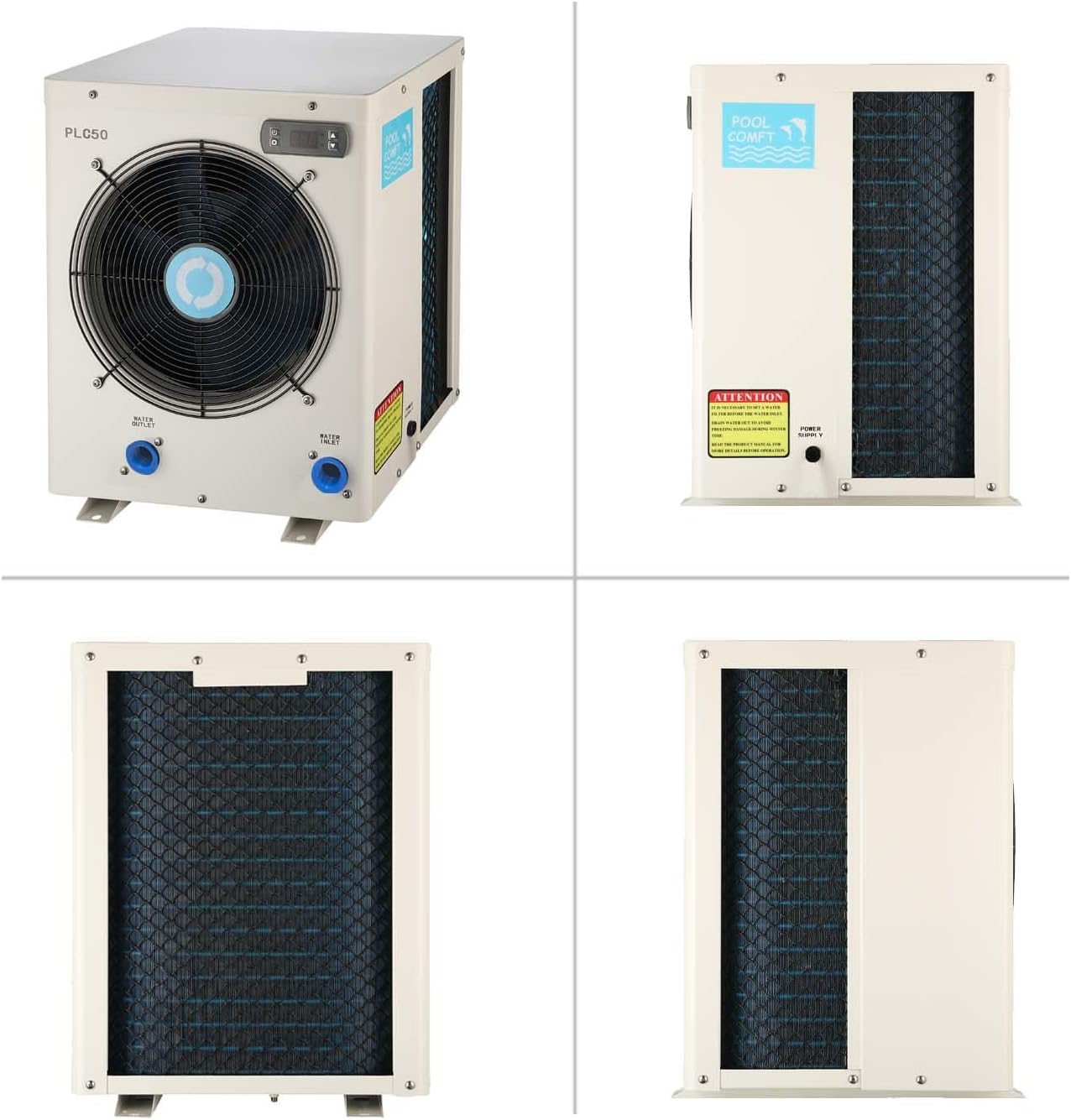 POOLCOMFT-Pool Heater for Above Ground Pools, Pool Heat Pump PLC50,Max Output 15826 BTU/hr, for Pools Up to 4000gallons,120V/60Hz