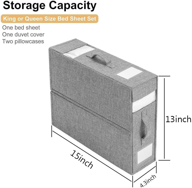 ANTNX Sheet set Storage Bag 2 pieces linen sheet cover Foldable storage box with handle for Blanket Bedding Set (grey)
