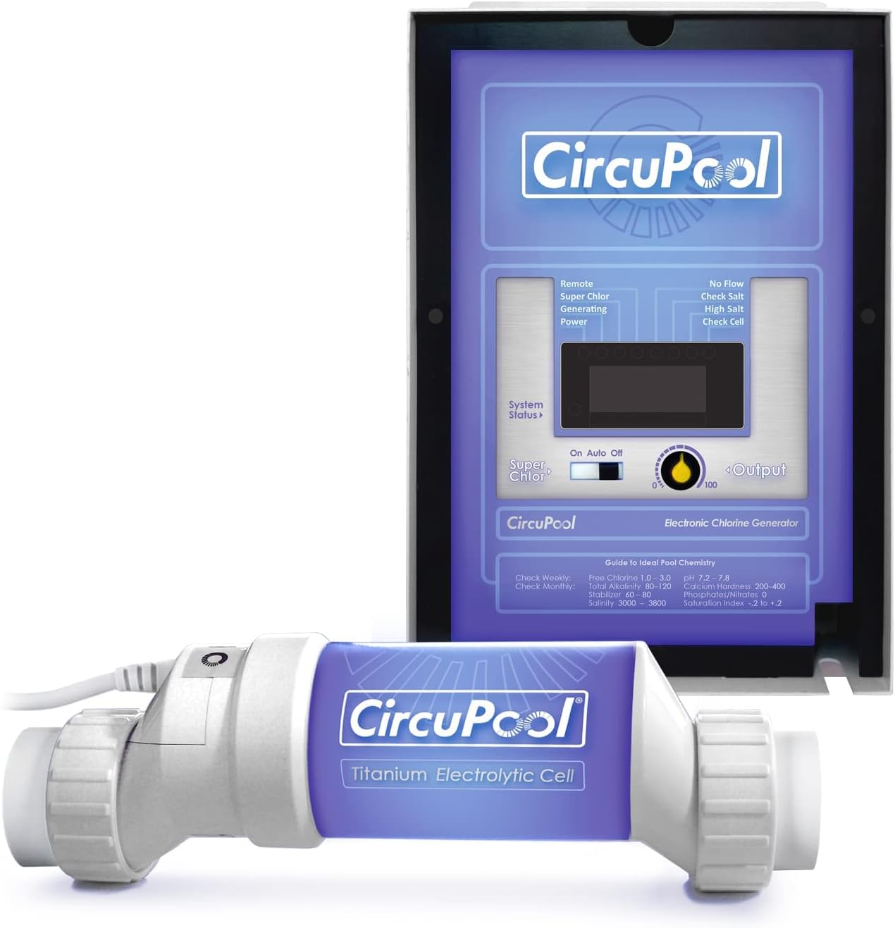 CircuPool® Universal25 Saltwater Chlorinator - Complete System with 25k-Gallon Max Titanium Cell & 4 Year Warranty