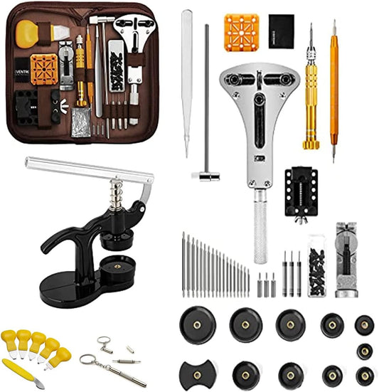 ANTNX 166PCS Professional Watch Repair Tool Kit With Press Set, Spring Bar Tools, Band Link Pin Set, Battery Replacement Kit - Yellow Carrying Case Included