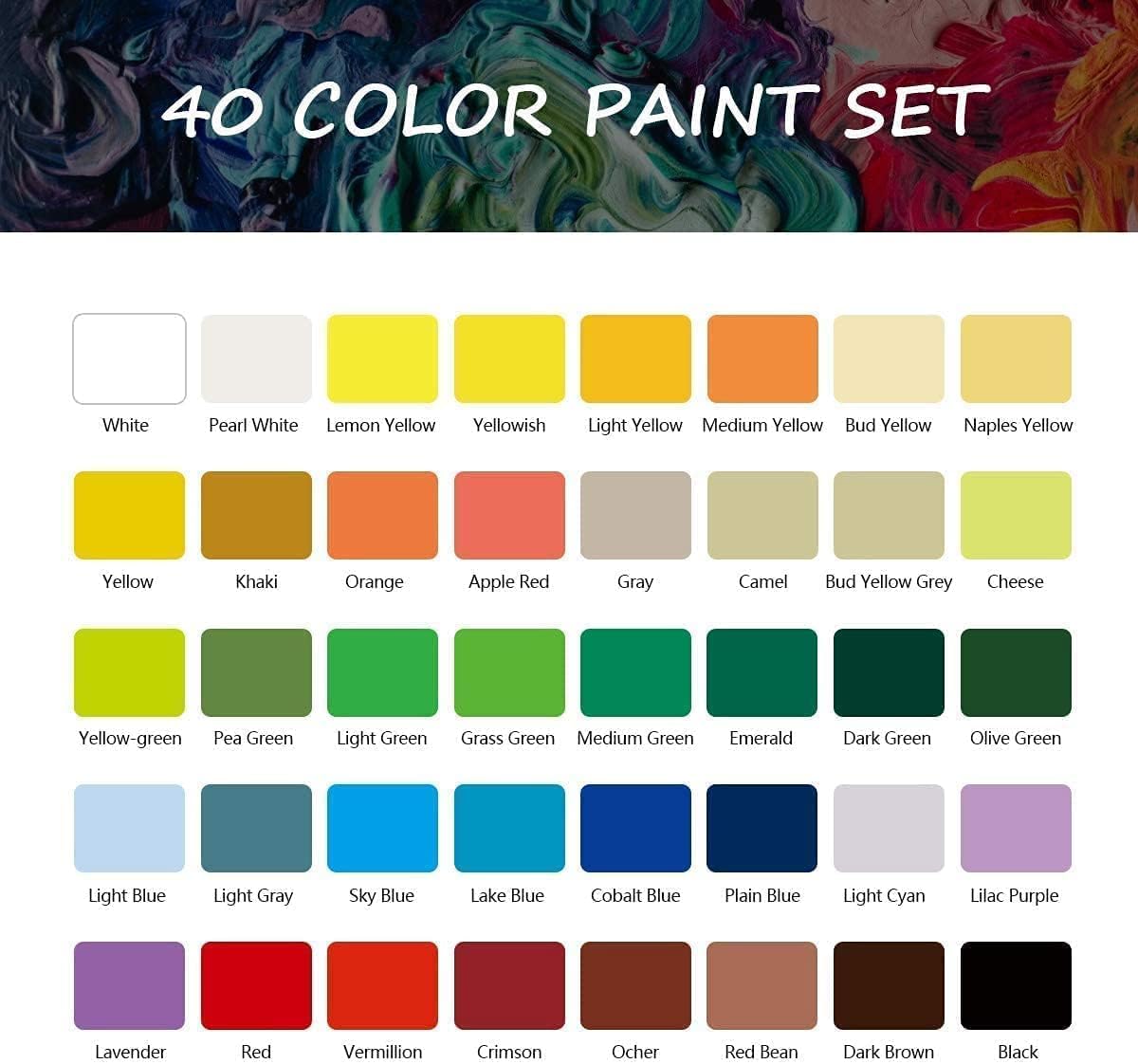 ANTNX Gouache Paint Set 40 Vibrant Colors Non Toxic Paints Jelly Cup Design with Palette Paint Brushes Portable for Artist Canvas Painting Watercolor Papers, Rich Pigment, 30ml/Cup ANTNX.COM