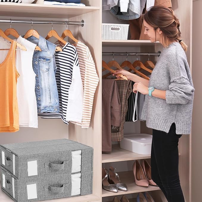 ANTNX Sheet set Storage Bag 2 pieces linen sheet cover Foldable storage box with handle for Blanket Bedding Set (grey)