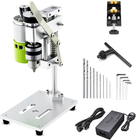 Xoxomeg Mini Drill Press, 200W Benchtop Drill Press, Portable Electric Drilling Machine with 1.5-10mm Chuck, 7-Speed (1000-4500 RPM), for Metal Wooden Jewelry DIY and Crafts Projects