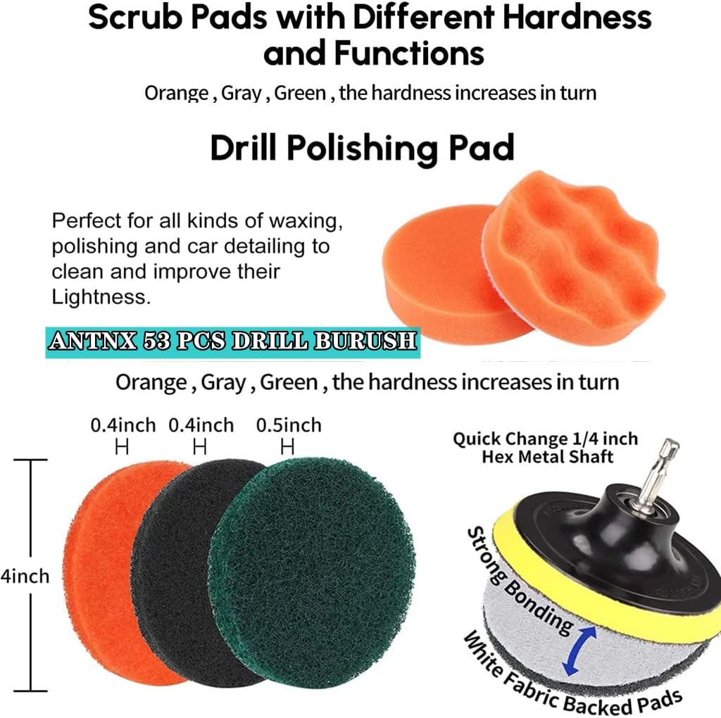 ANTNX 51 Piece Drill Brush Accessories Set, Matte pad and Sponge, Electric Matte Brush Band Extending Extended Extended Accessories Multi-Purpose Cleaning, Suitable for Grout, Tile, Sink, Bath ANTNX.COM