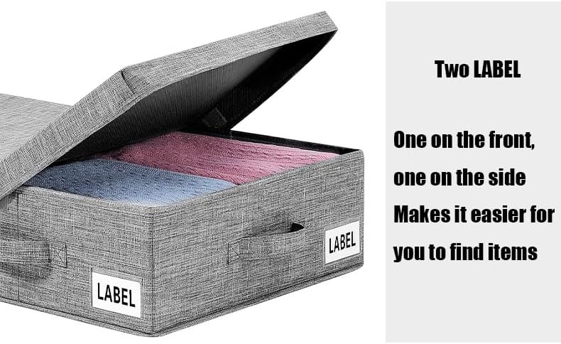 ANTNX Under bed storage box with lid 2-piece with handle with label Collapsible stackable storage box for organizing clothes, shoes, blankets, pillows, sheets (gray)
