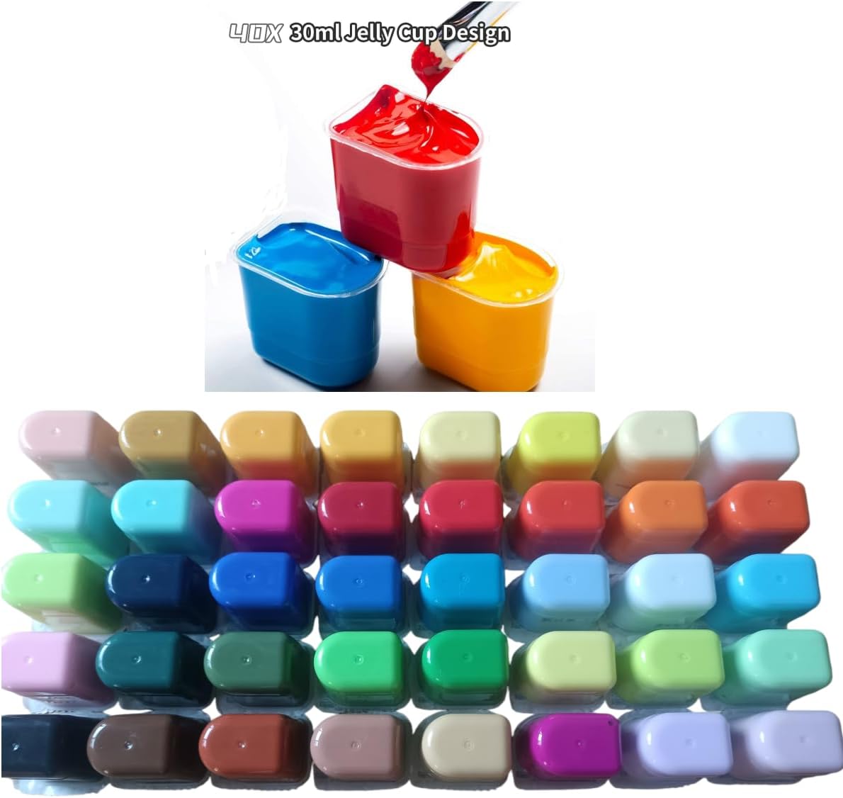 ANTNX Gouache Paint Set 40 Vibrant Colors Non Toxic Paints Jelly Cup Design with Palette Paint Brushes Portable for Artist Canvas Painting Watercolor Papers, Rich Pigment, 30ml/Cup ANTNX.COM