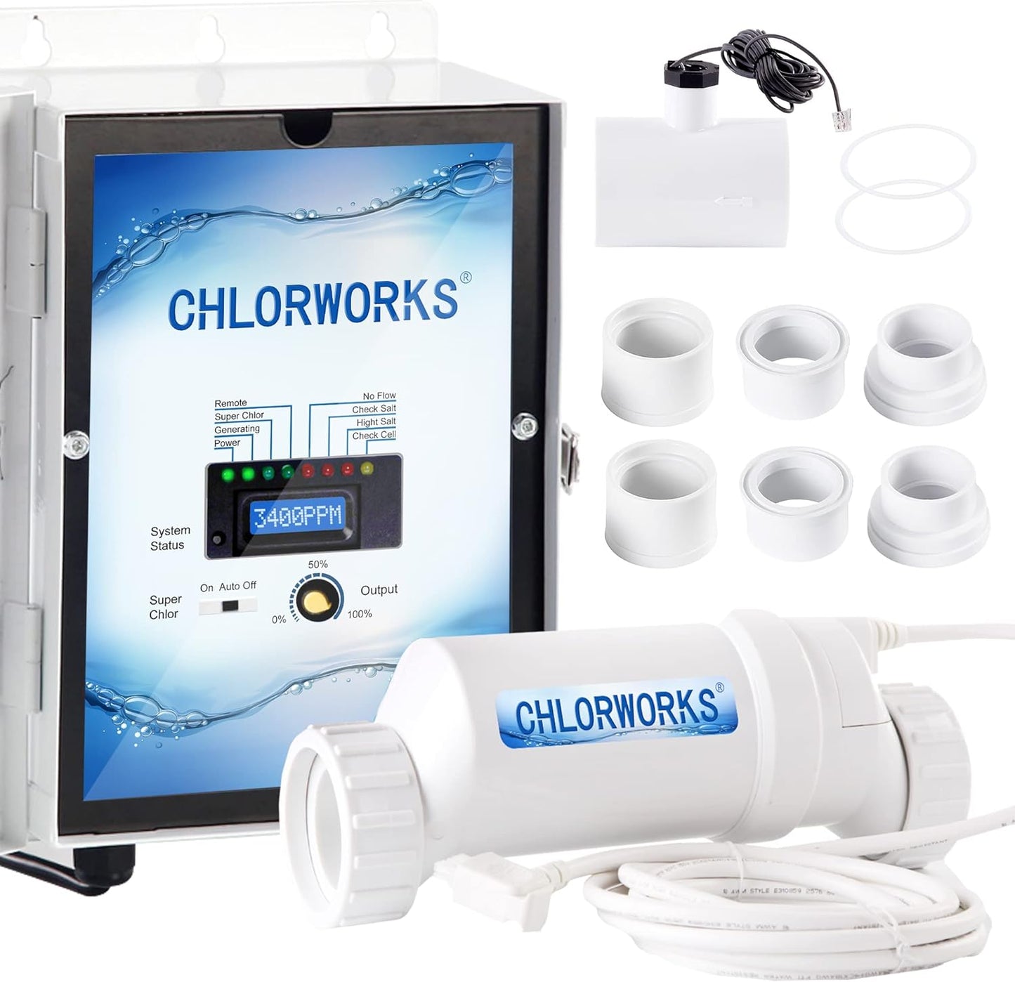 Salt Chlorine Generator - up to 40K gallons Inground Pool, Saltwater Pool System, 2 Years Limited USA Warranty, White