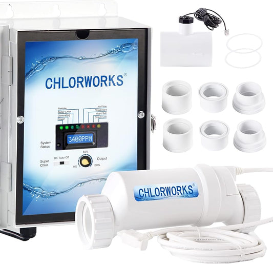 Salt Chlorine Generator - up to 40K gallons Inground Pool, Saltwater Pool System, 2 Years Limited USA Warranty, White