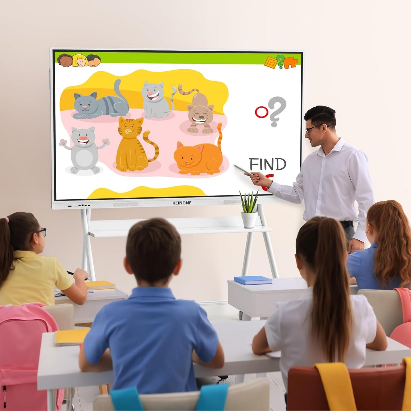 75" Smart Board Stand for Interactive Whiteboard, Mobile Stand with Four Lockable Wheels, Stable and Easy to Move for Home Office School Classroom (White)