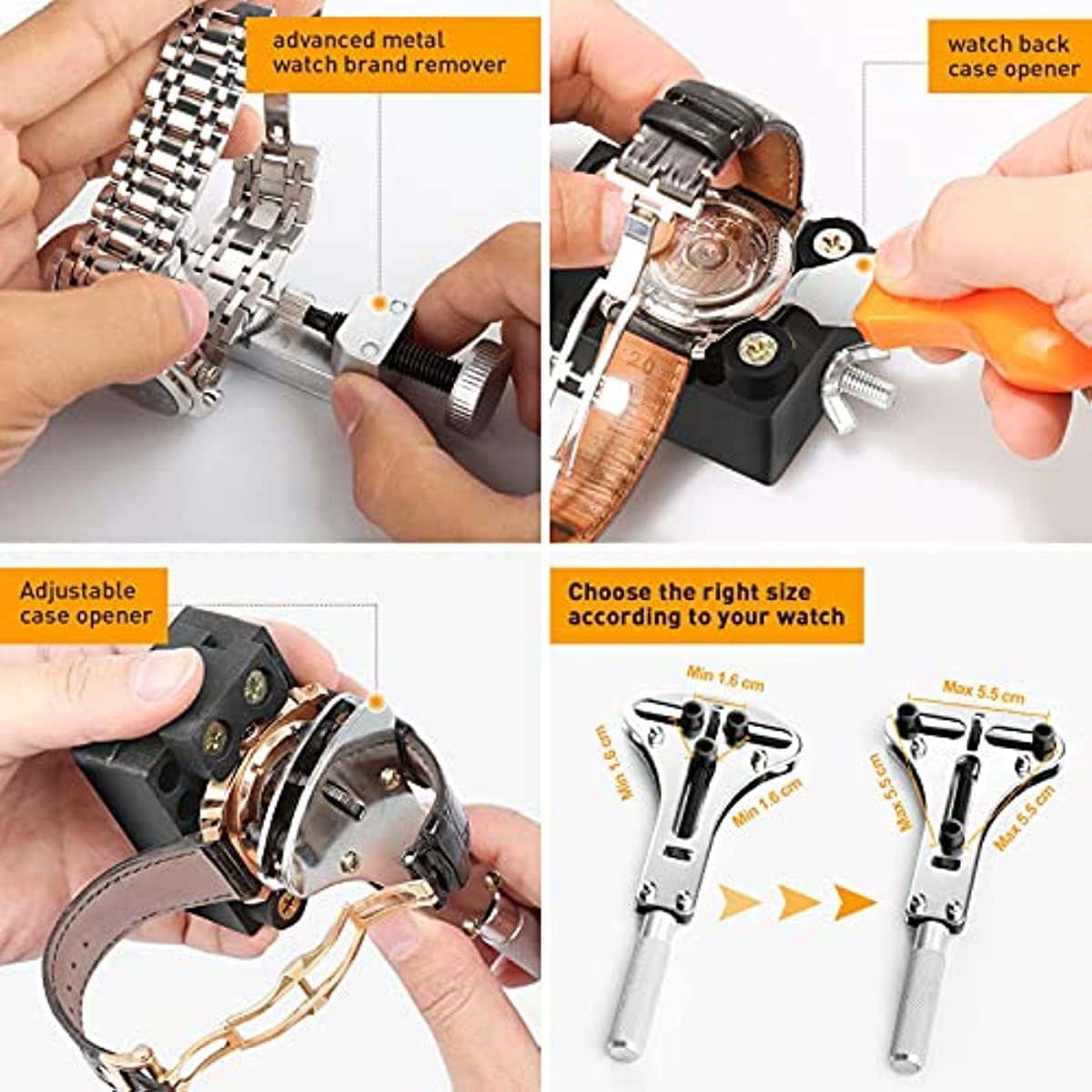 ANTNX 166PCS Professional Watch Repair Tool Kit With Press Set, Spring Bar Tools, Band Link Pin Set, Battery Replacement Kit - Yellow Carrying Case Included