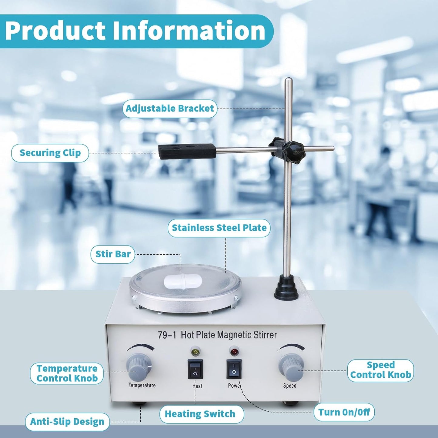 Xoxomeg Magnetic Stirrer Hot Plate Mixer, 79-1 Lab Stirrers Hotplate Max 2400 RPM, Stable Stepless Stirring, for Scientific Research, Laboratory Study