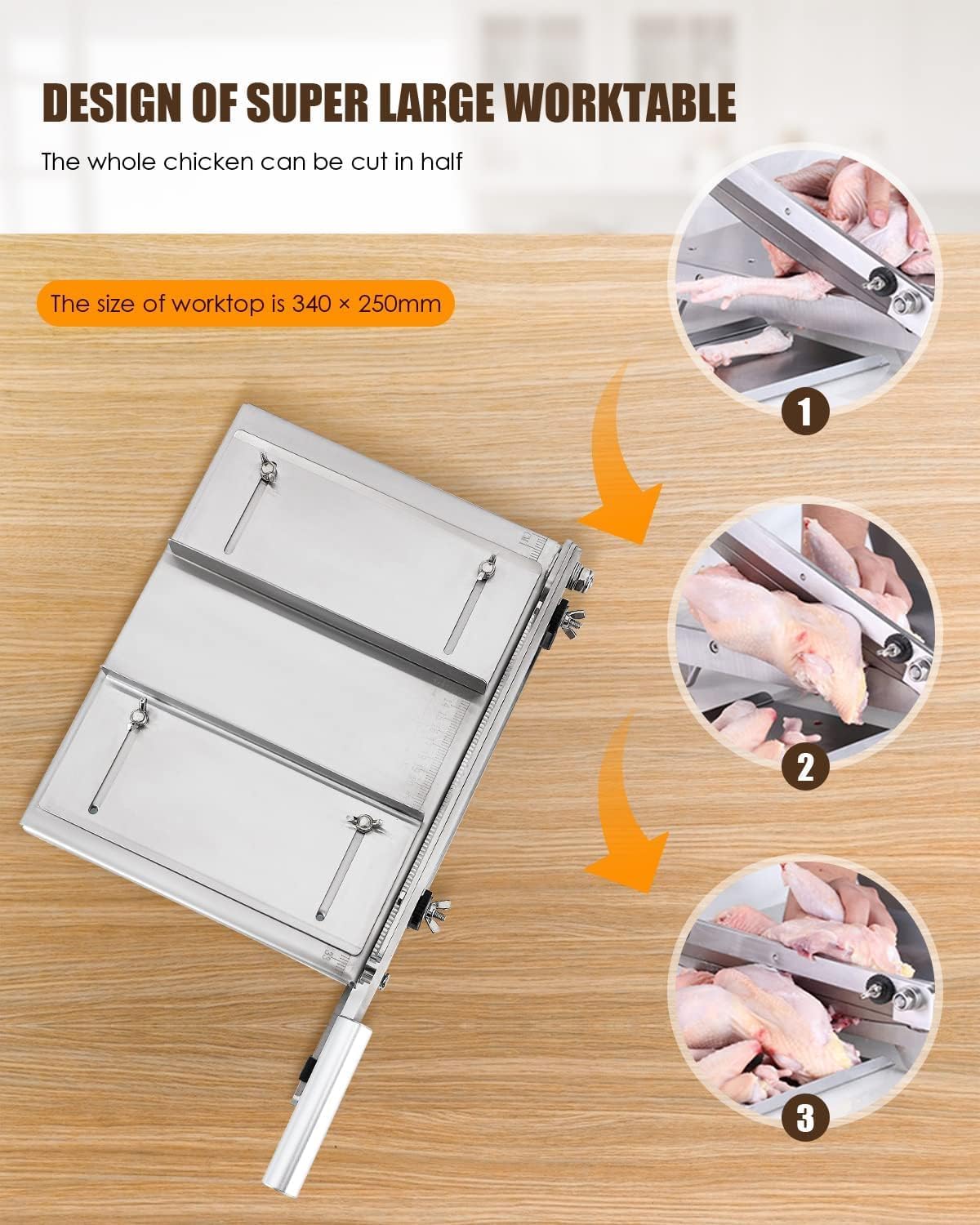13.5 Inch Heavy Duty Double Blade Guillotine Cutter, Right-Hand Available, Commercial Grade Stainless Steel Meat Slicer for Ribs, Lamb Chops, Chinese Herbs & Ejiao Cake