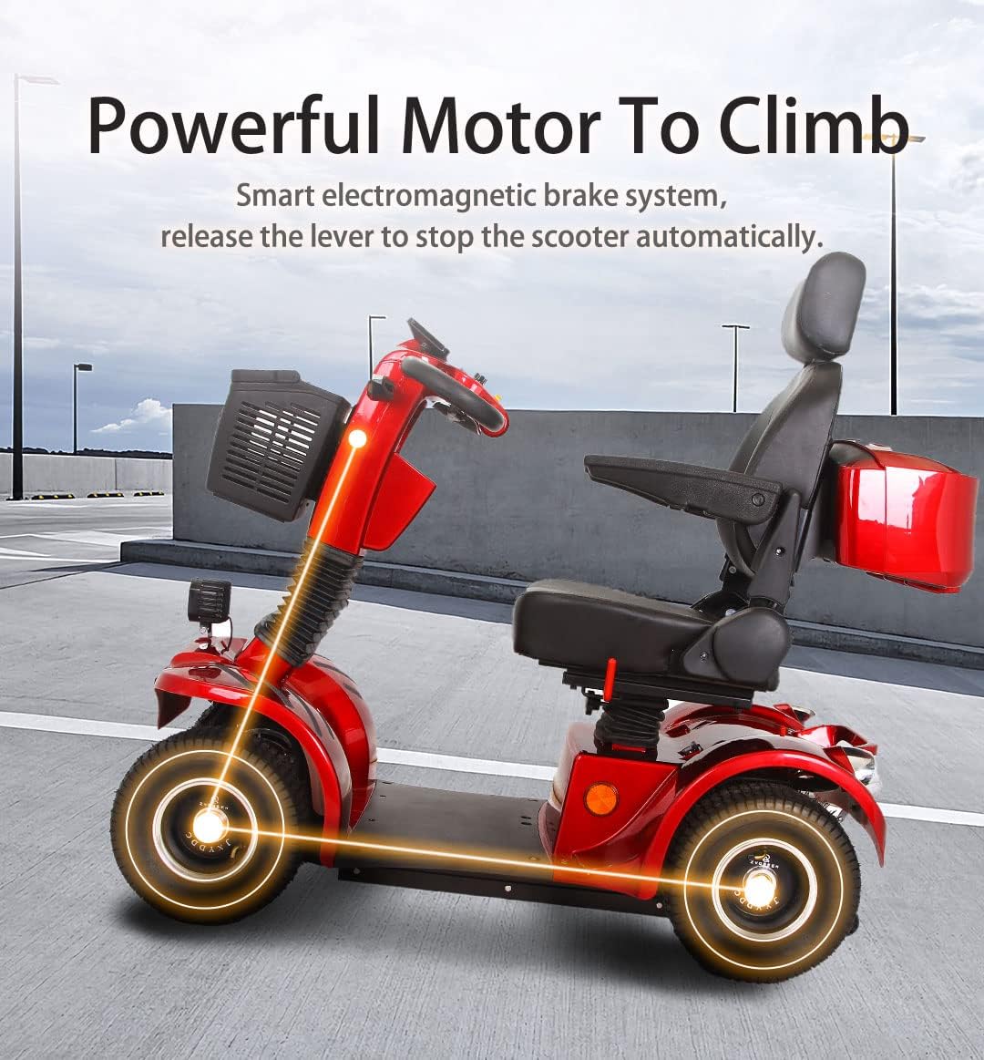 Xmatch Mobility Scooters for Adults & Seniors, Heavy Duty 4-Wheel Medical Electric Powered Wheelchair Device, Elderly-Rear Box 360 Degree Adjustable Seat (Red)