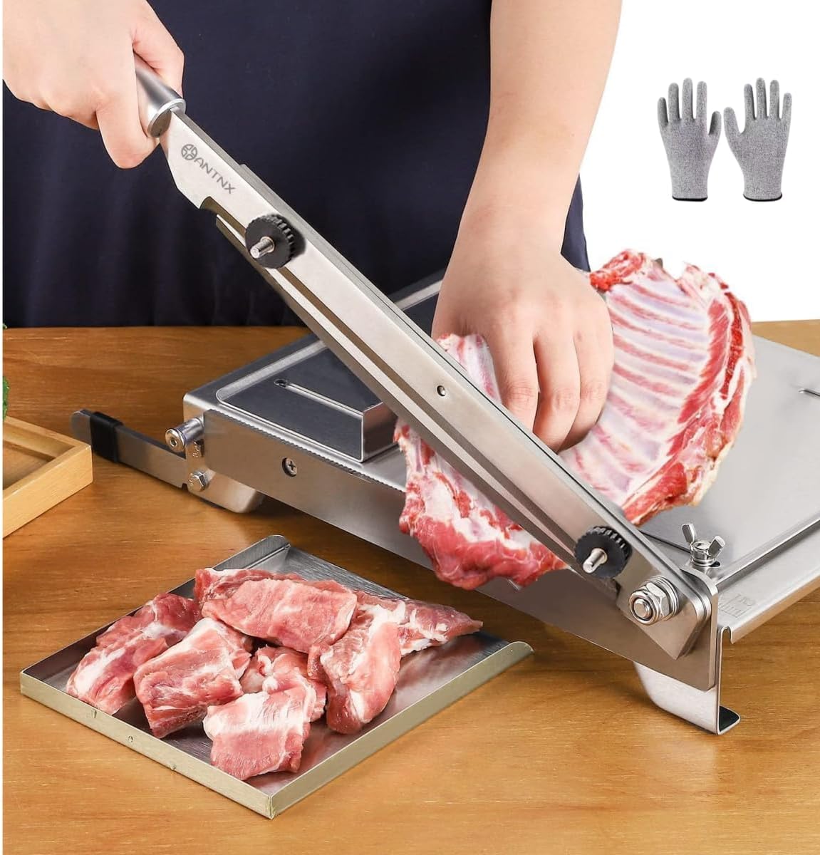 13.5 Inch Heavy Duty Double Blade Guillotine Cutter, Right-Hand Available, Commercial Grade Stainless Steel Meat Slicer for Ribs, Lamb Chops, Chinese Herbs & Ejiao Cake
