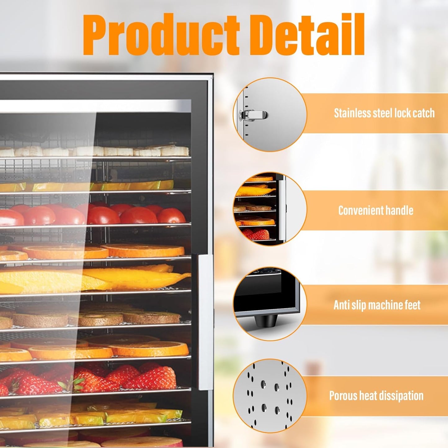 Xoxomeg Commercial Food Dehydrator,12 Trays Stainless Steel Dry Fruit Machine,20-90° Temperature Control,24 Hours Timer,Dual Fan Design,for Herb, Meat, Fruit and Vegetables
