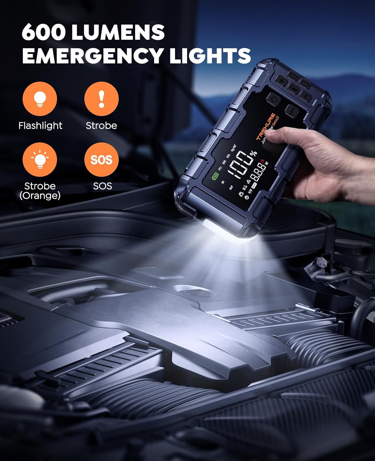 TREKURE 6000A Jump Starter with Air Compressor 160PSI, 45W Charging Car Battery Jump Starter for All Gas/ 12L Diesel, 12V Car Jumper Starter Power Bank Charger Portable with Gloves, Lights