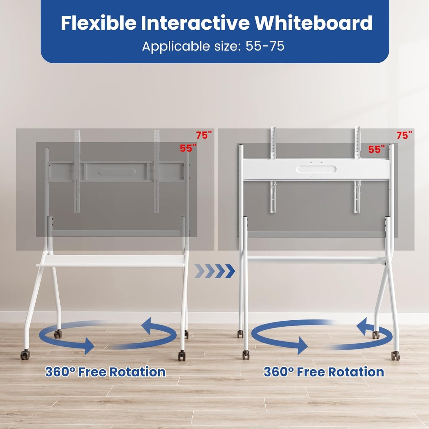 75" Smart Board Stand for Interactive Whiteboard, Mobile Stand with Four Lockable Wheels, Stable and Easy to Move for Home Office School Classroom (White)