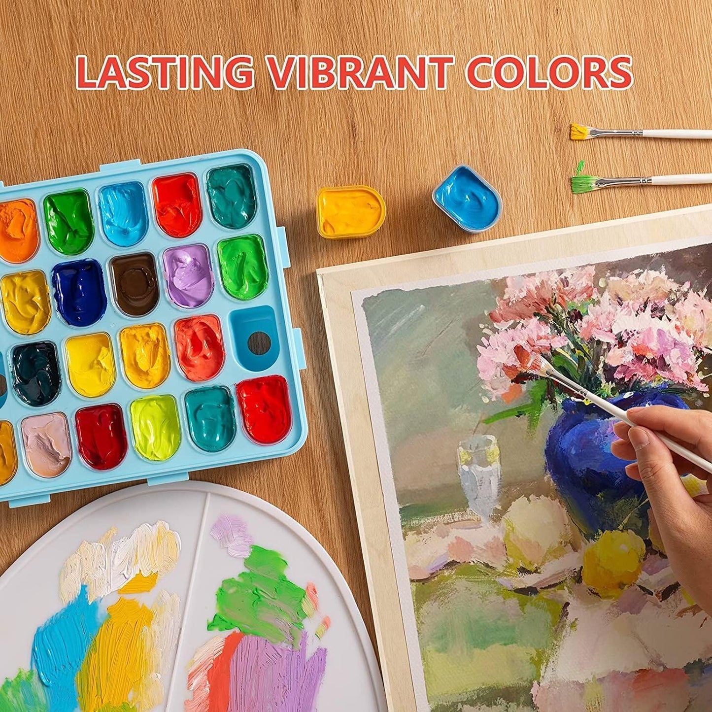 ANTNX Gouache Paint Set 40 Vibrant Colors Non Toxic Paints Jelly Cup Design with Palette Paint Brushes Portable for Artist Canvas Painting Watercolor Papers, Rich Pigment, 30ml/Cup ANTNX.COM