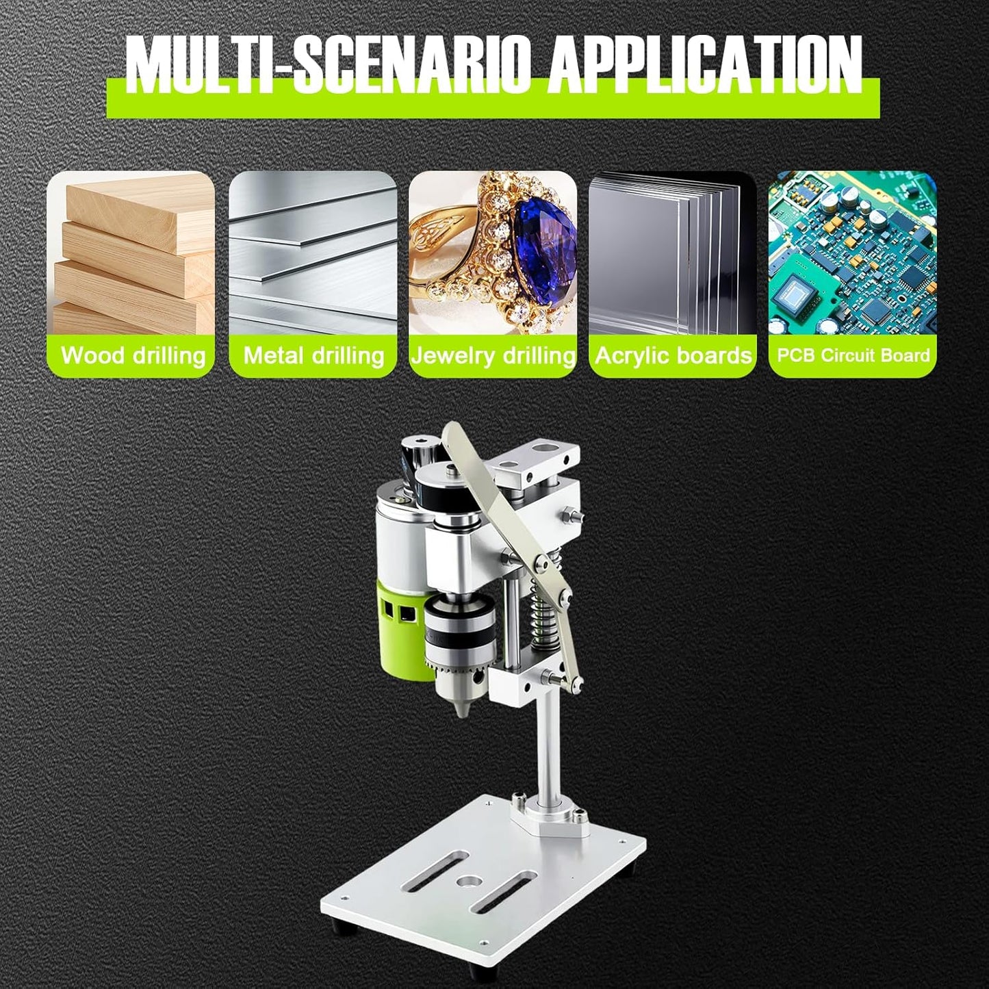 Xoxomeg Mini Drill Press, 200W Benchtop Drill Press, Portable Electric Drilling Machine with 1.5-10mm Chuck, 7-Speed (1000-4500 RPM), for Metal Wooden Jewelry DIY and Crafts Projects